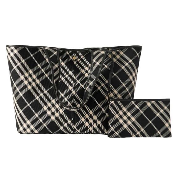 NEW! BURBERRY Medium 2pc Black Check Plaid Tote Bag Authentic NWT! - Picture 3 of 16